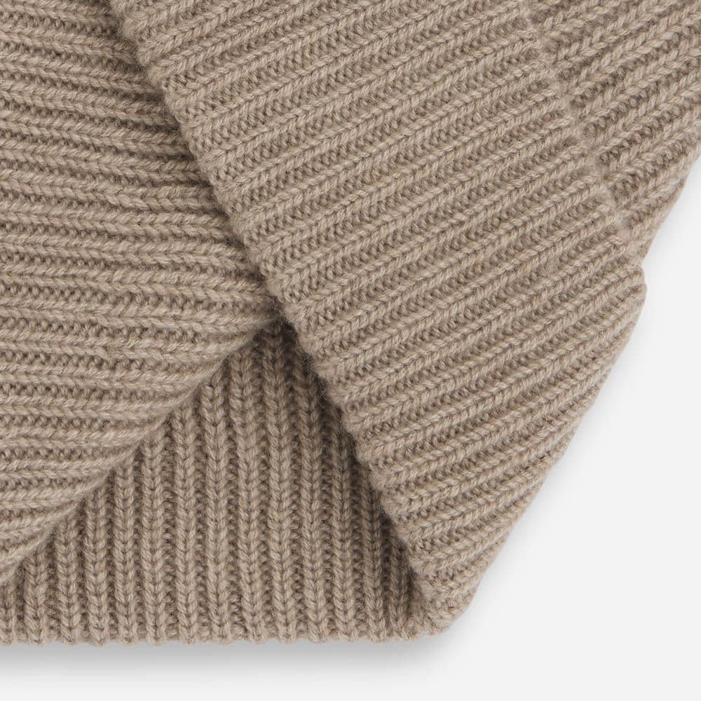 Rib Knit Cashmere Beanie Hat - Oatmeal