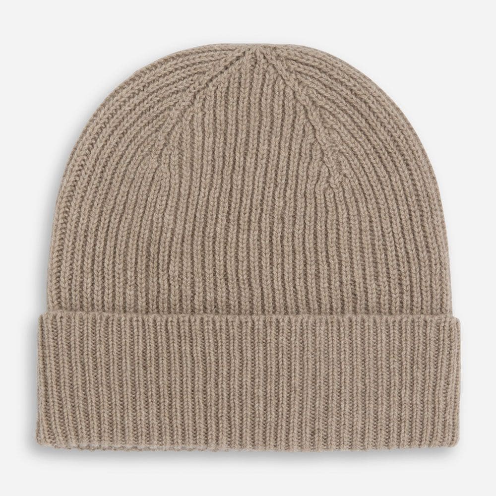 Rib Knit Cashmere Beanie Hat - Oatmeal