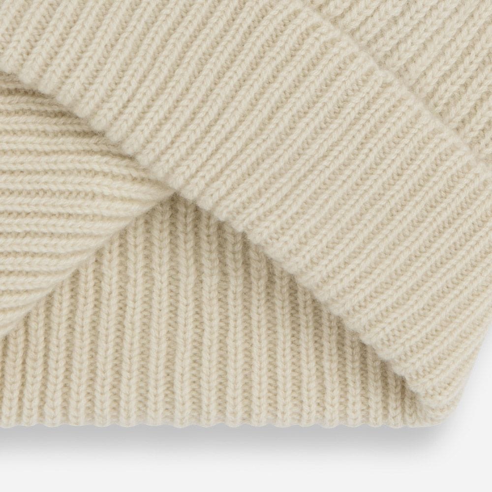 Rib Knit Cashmere Beanie Hat - Undyed White