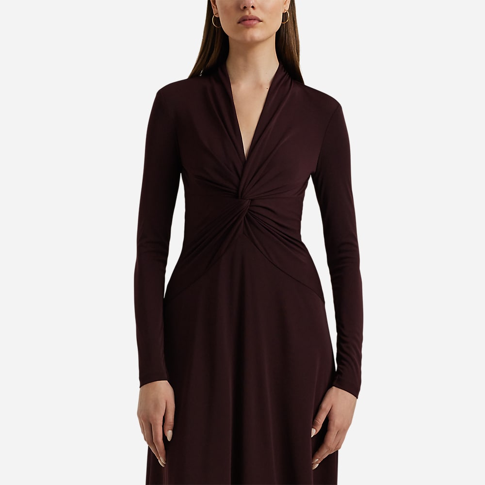Twist-Front Stretch Jersey Dress - Pinot Noir