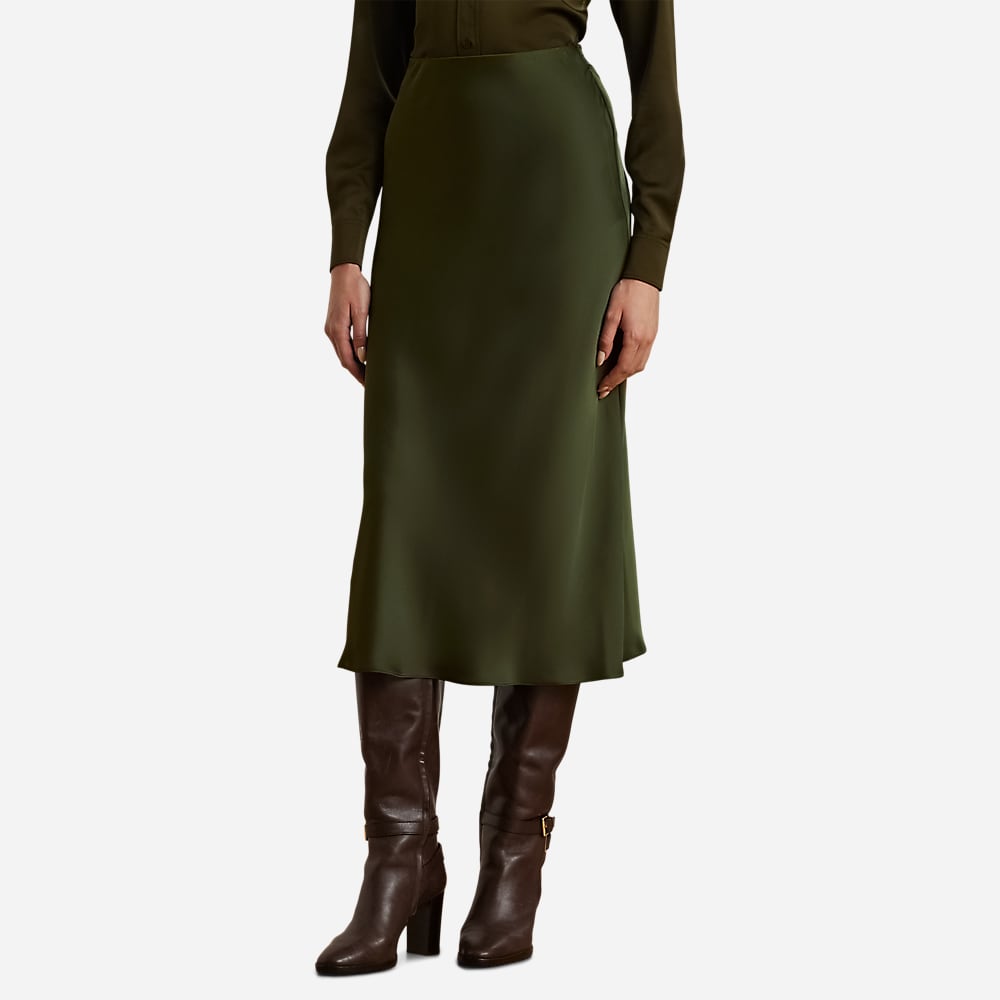 Satin Charmeuse Midi Skirt - Green