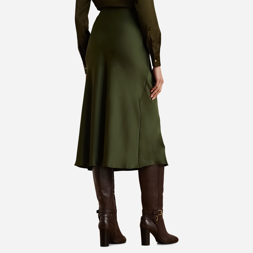 Satin Charmeuse Midi Skirt - Green