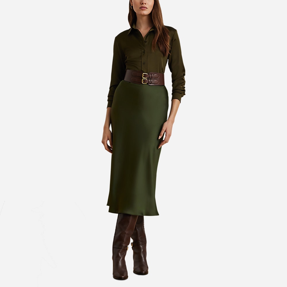 Satin Charmeuse Midi Skirt - Green