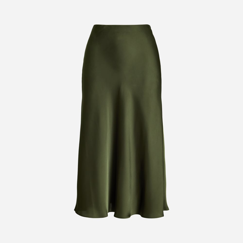 Satin Charmeuse Midi Skirt - Green