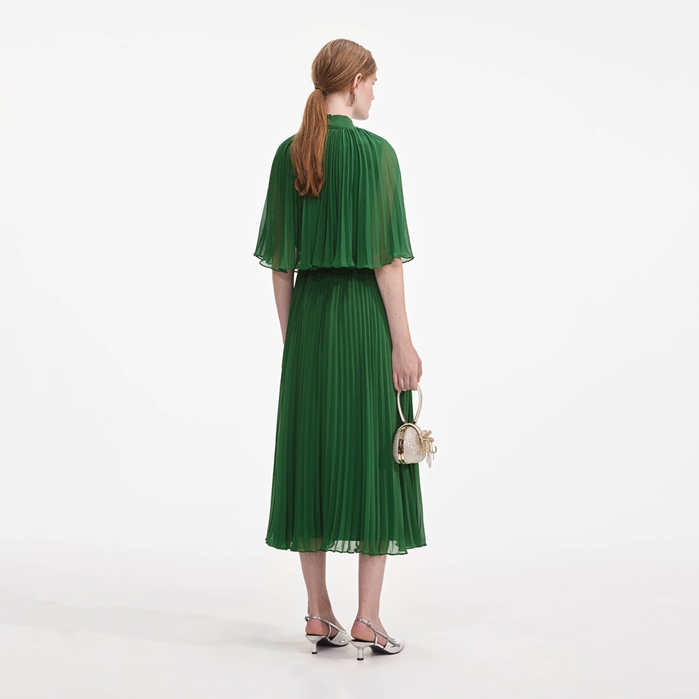 Chiffon Cape Midi Dress - Green
