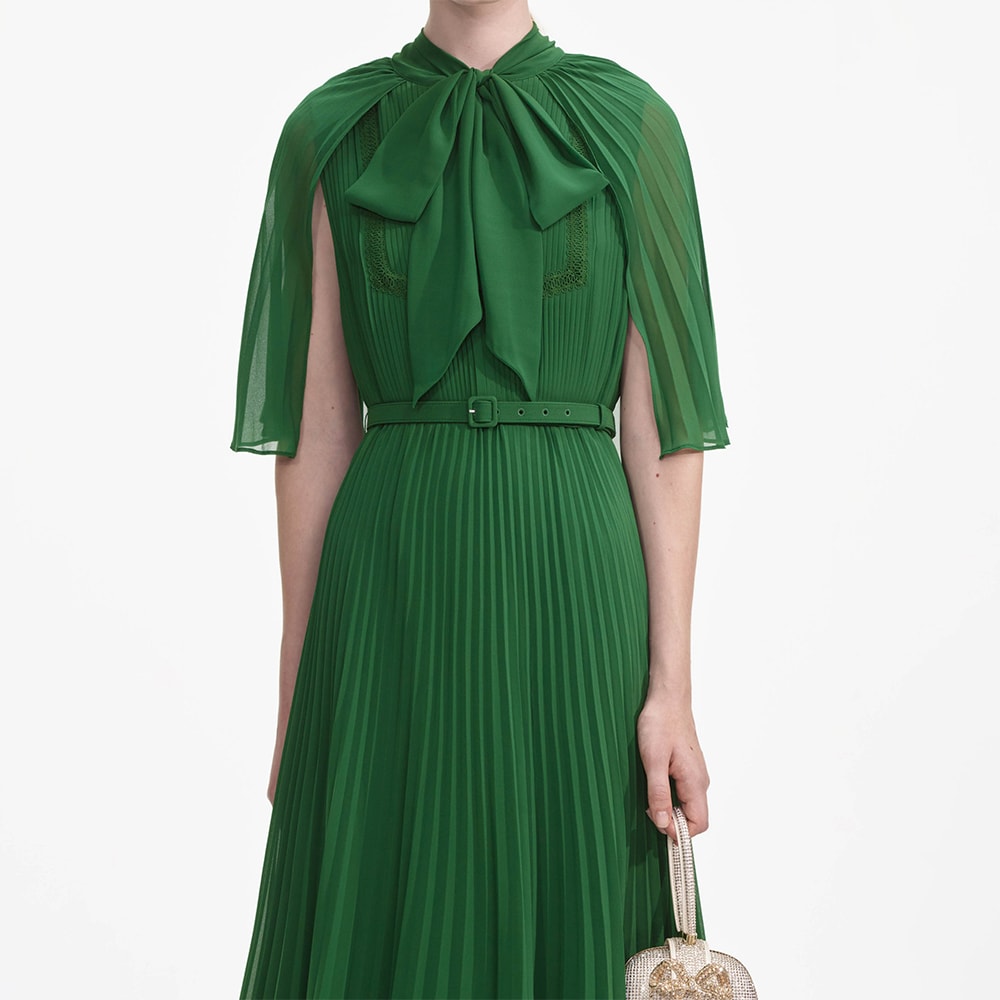 Chiffon Cape Midi Dress - Green
