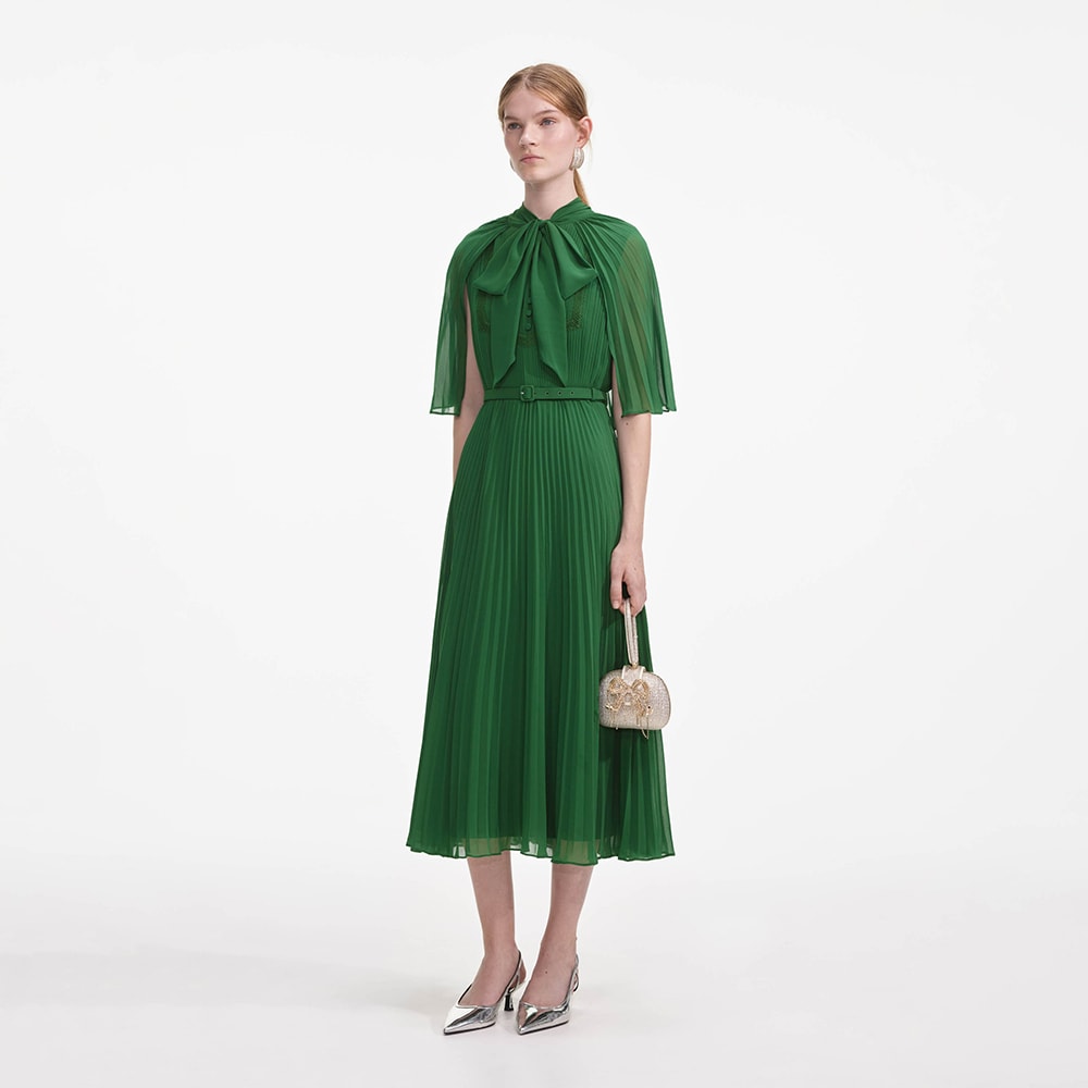Chiffon Cape Midi Dress - Green