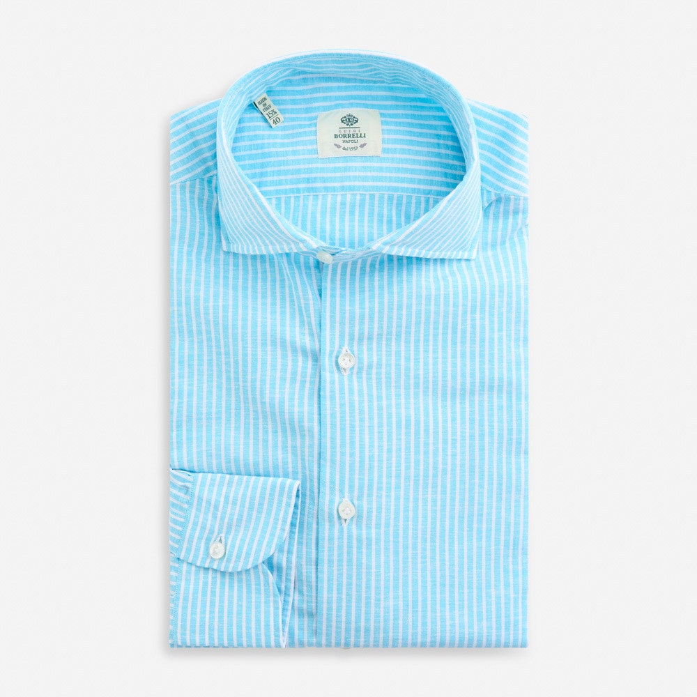Cotton-Linen Shirt - Aqua Stripes