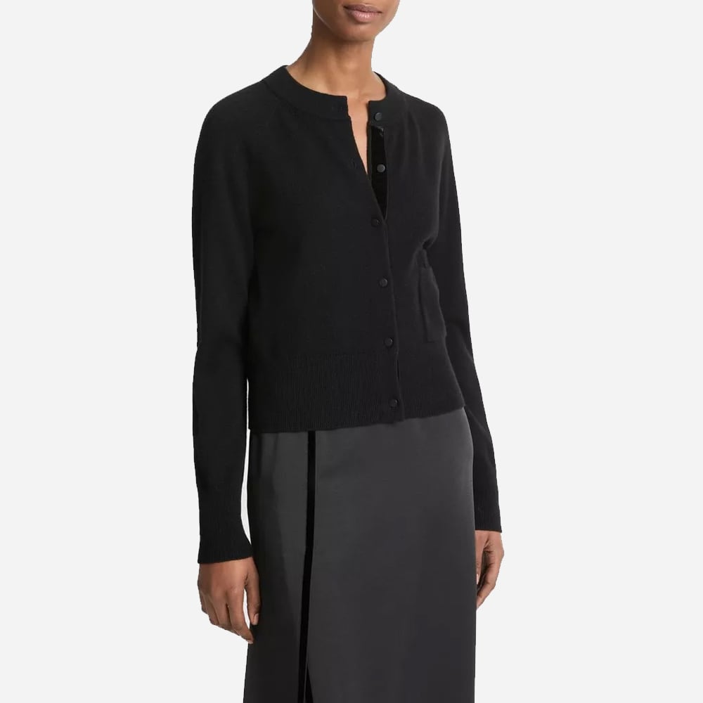 Velvet-Trim Wool-Blend Cardigan - Black