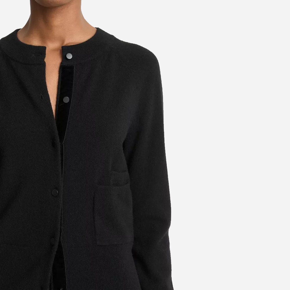 Velvet-Trim Wool-Blend Cardigan - Black