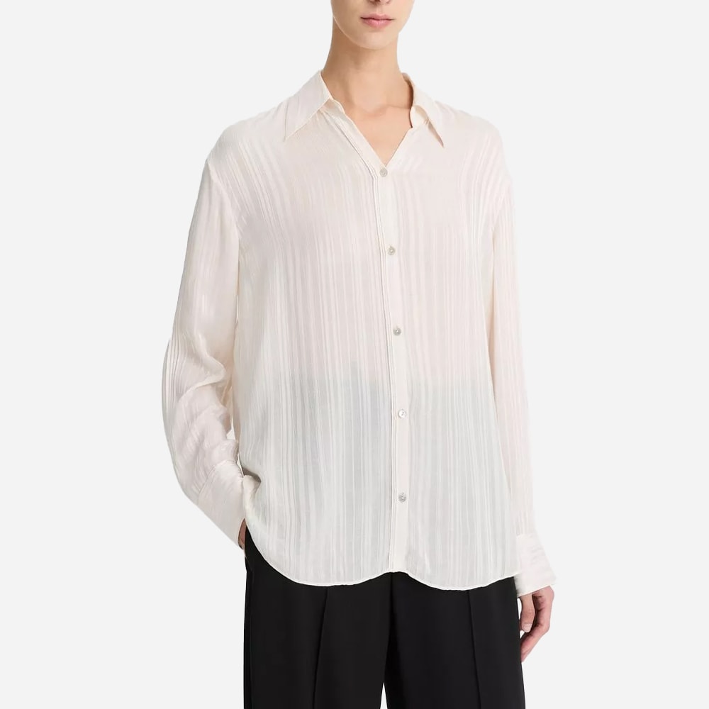 Sheer-Stripe Pintuck Blouse - Cream
