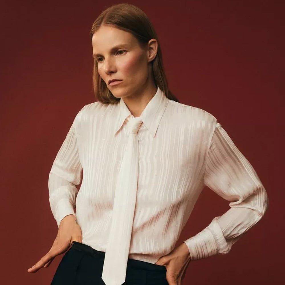 Sheer-Stripe Pintuck Blouse - Cream