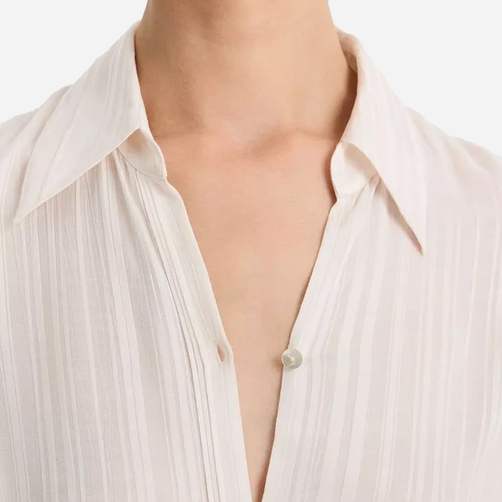 Sheer-Stripe Pintuck Blouse - Cream