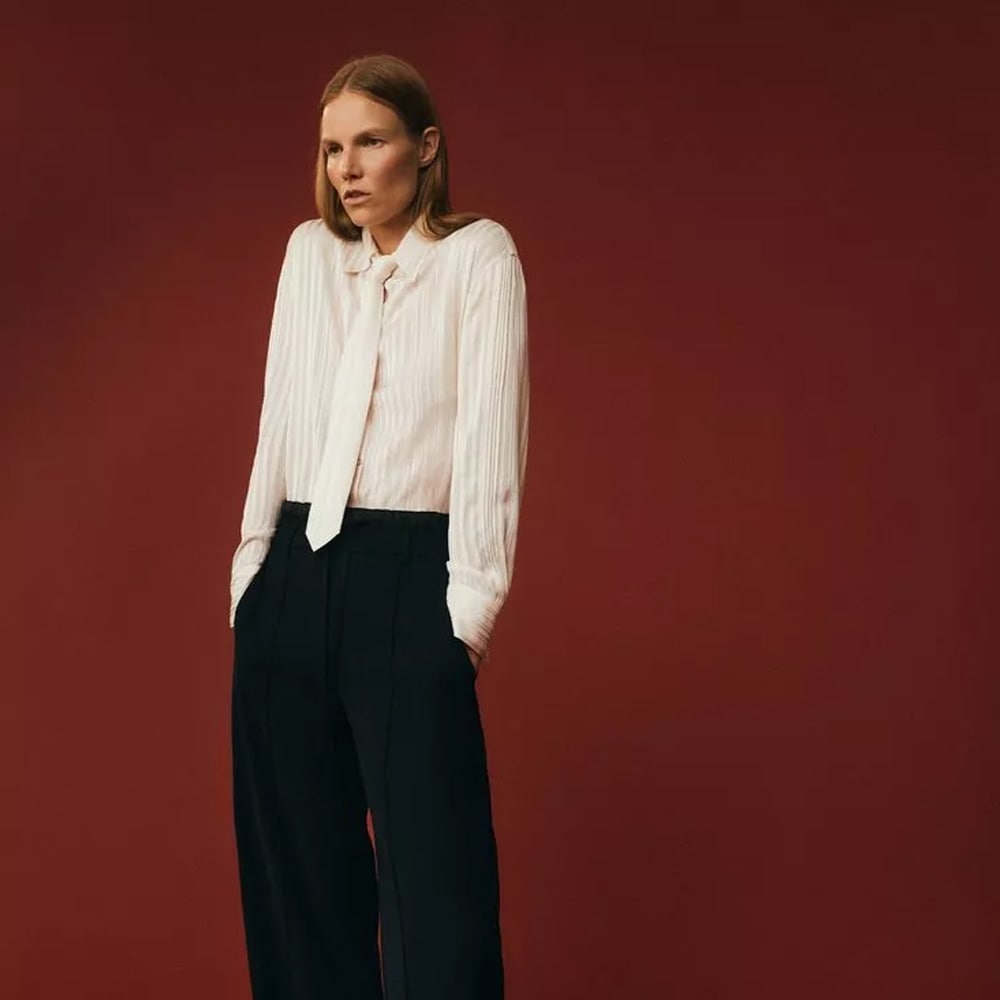 Sheer-Stripe Pintuck Blouse - Cream