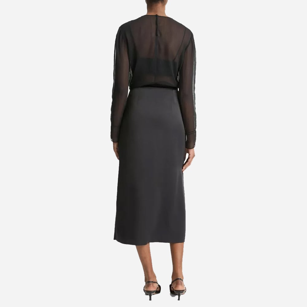 Velvet-Trim Side-Slit Skirt - Black