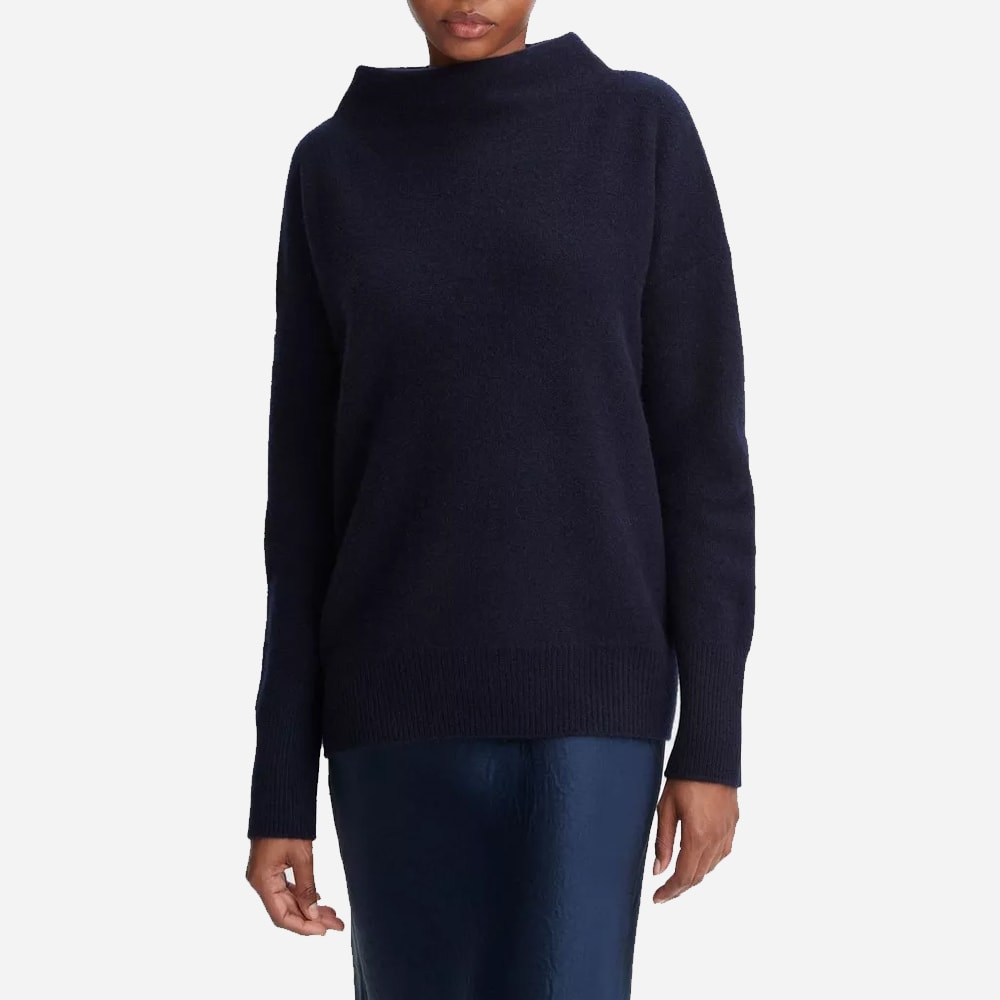 Plush Cashmere Funnel Neck Sweater - Coastal