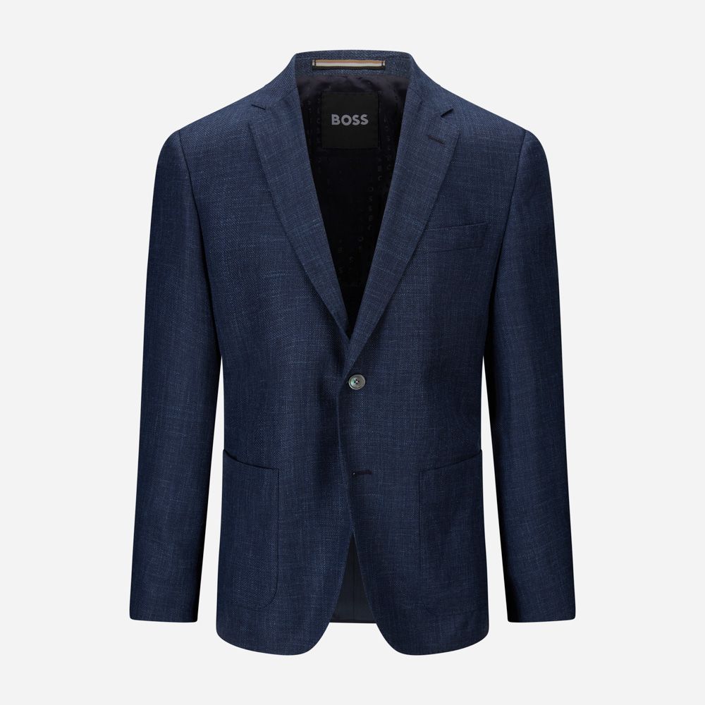Wool-Silk-Linen Blazer - Dark Blue