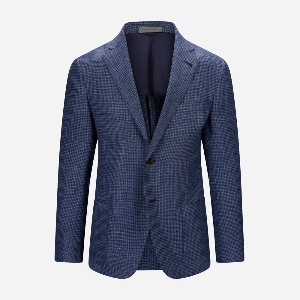 Wool-Silk-Linen Blazer - Blue-White Melange