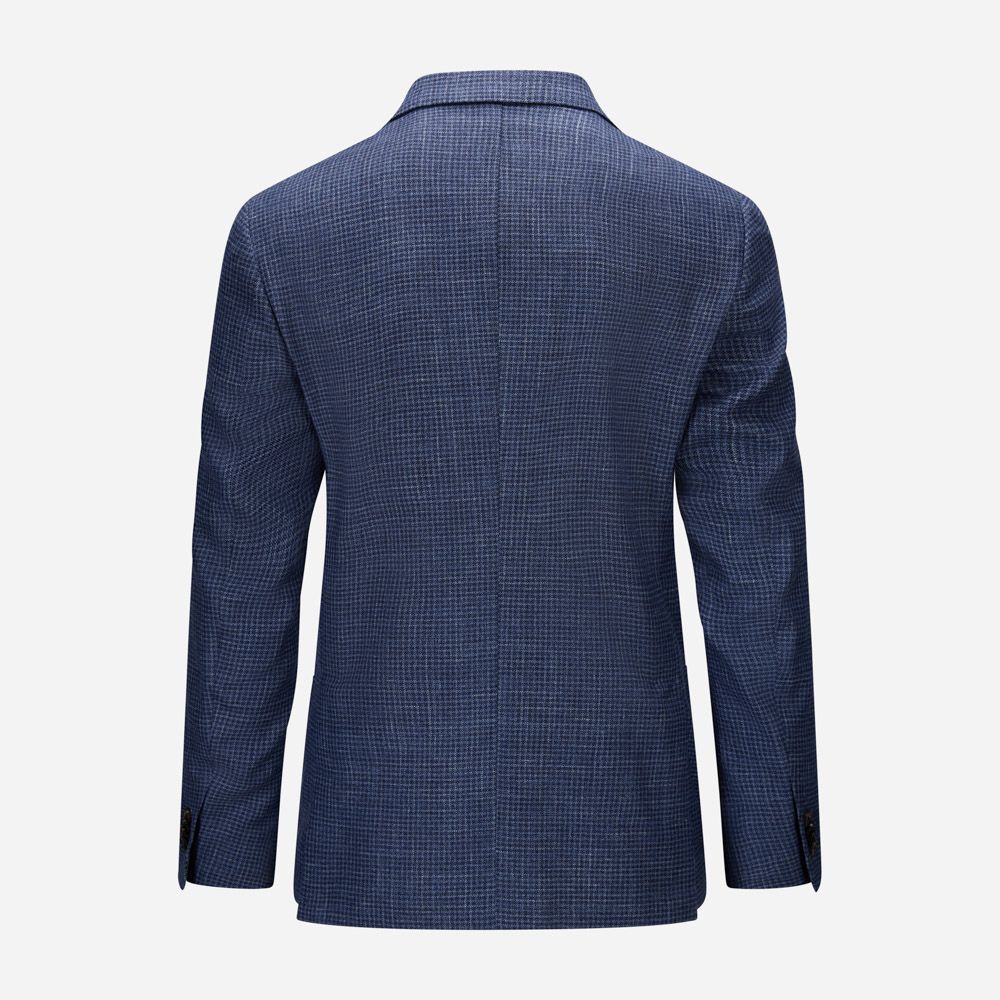 Wool-Silk-Linen Blazer - Blue-White Melange