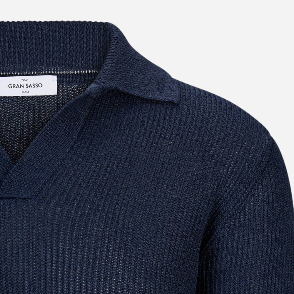 Skipper Collar Sweater Cotton-Linen - Navy