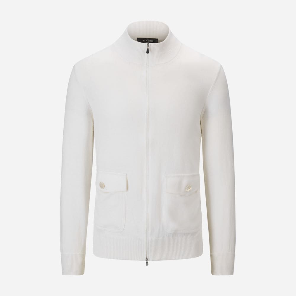 Bomber Jacket Zip Cotton-Cashmere - White