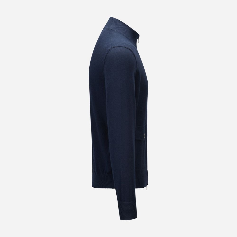 Bomber Jacket Zip Cotton-Cashmere - Navy