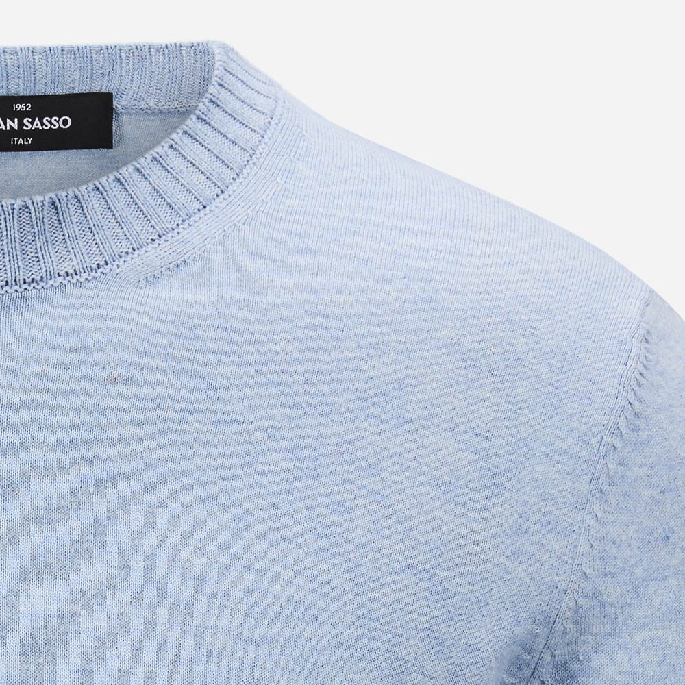 Crew Neck Cotton-Cashmere - Light Blue