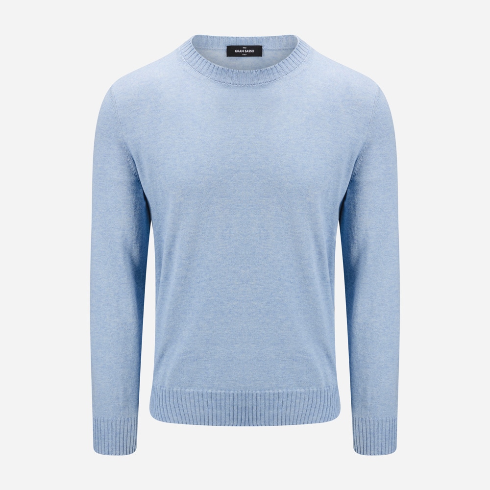 Crew Neck Cotton-Cashmere - Light Blue