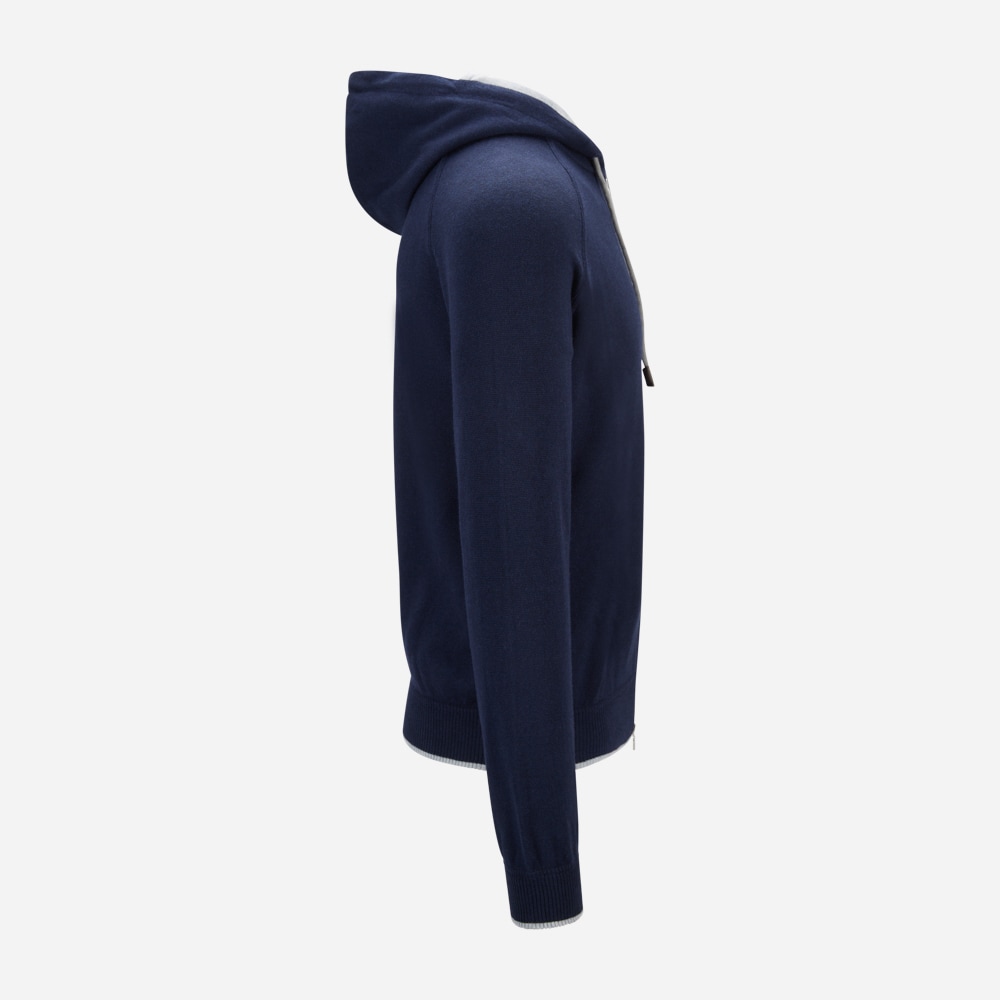 Full Zip Hood Jacket Cotton-Cashmere - Navy