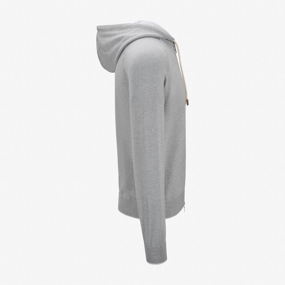 Full Zip Hood Jacket Cotton-Cashmere - Ligth Grey