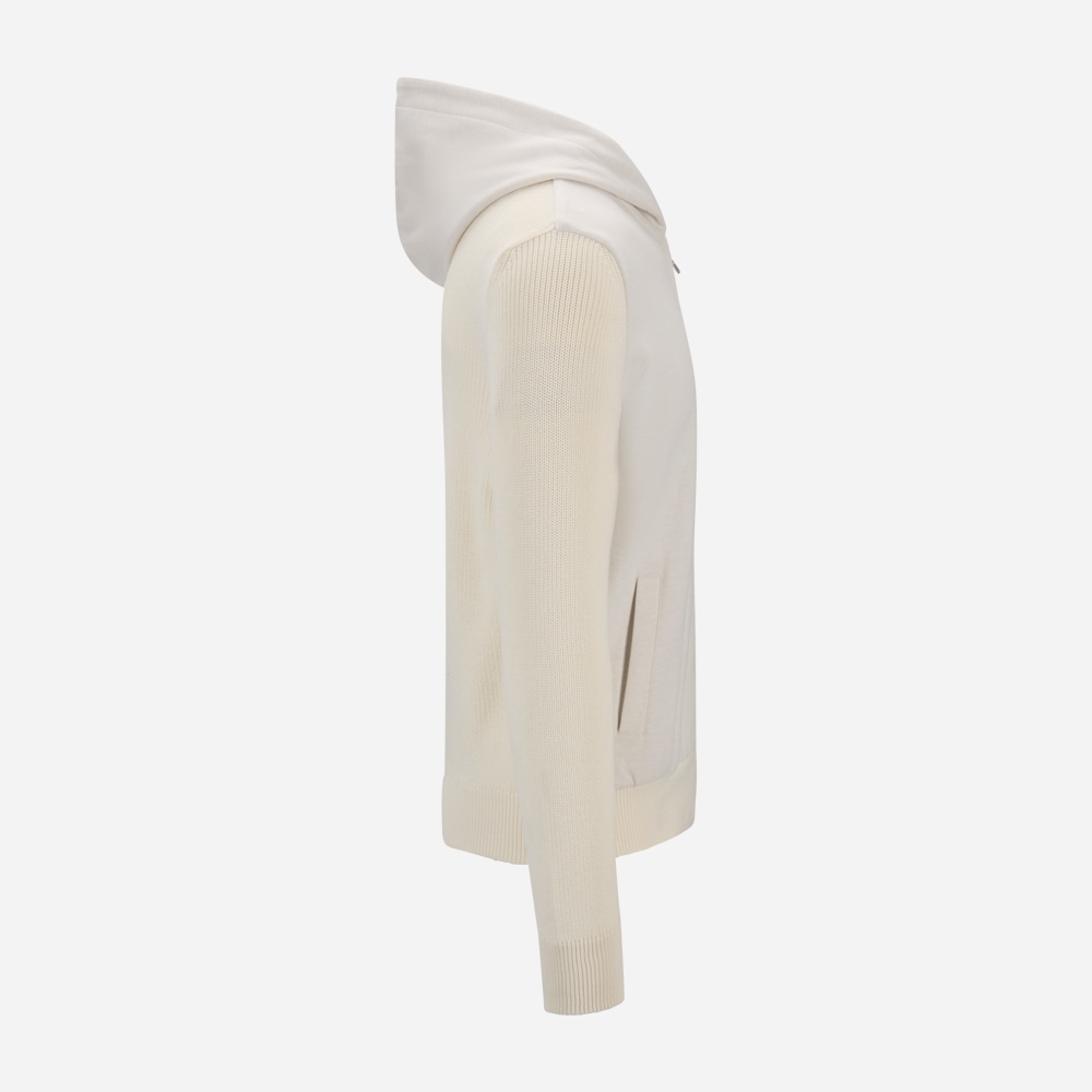 Full Zip Hoodie Rib Cotton - White