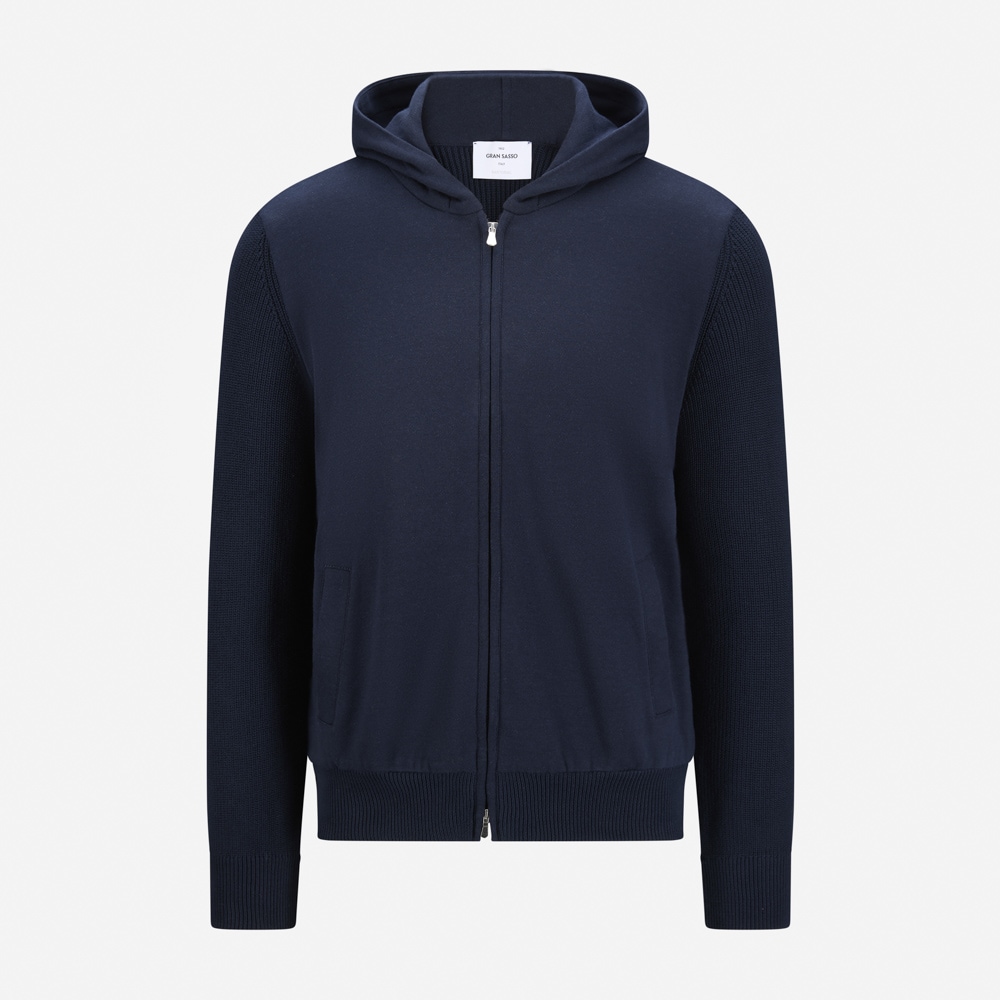 Full Zip Hoodie Rib Cotton - Navy