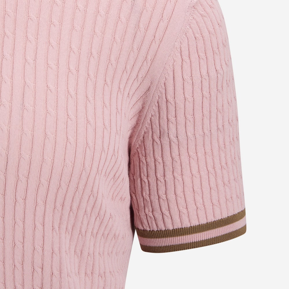 Piquet Cable With Contrast - Pink/Beige