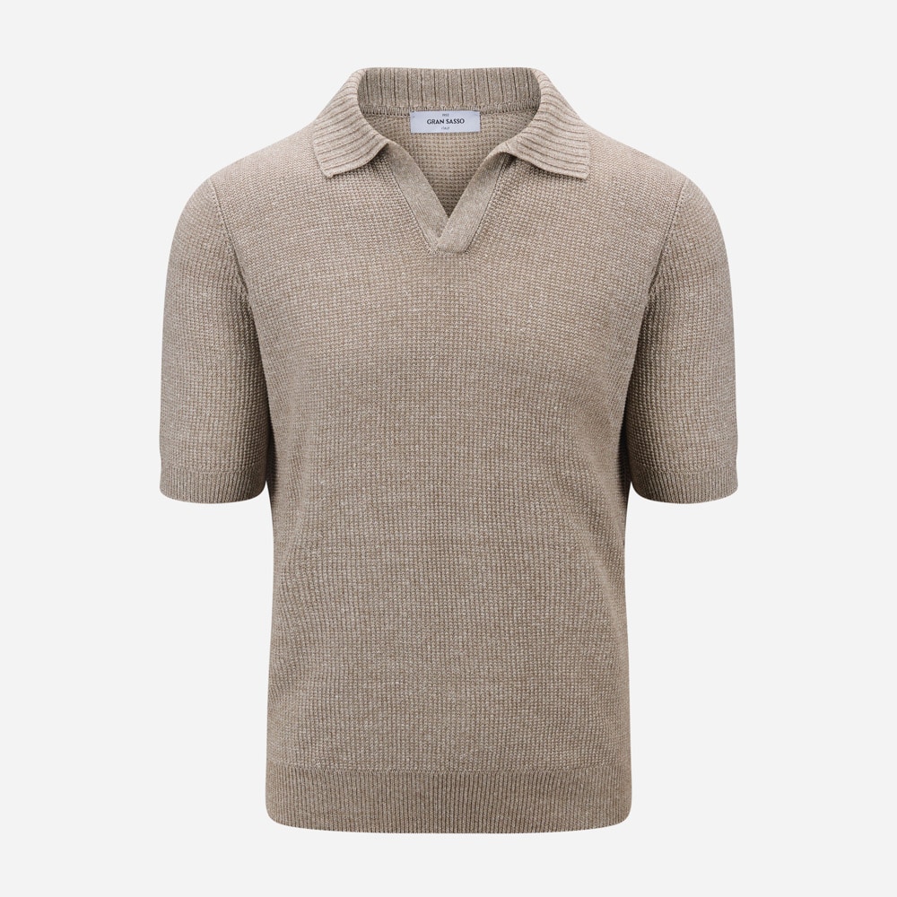 Short Sleeve Piquet Cotton-Linen - Taupe