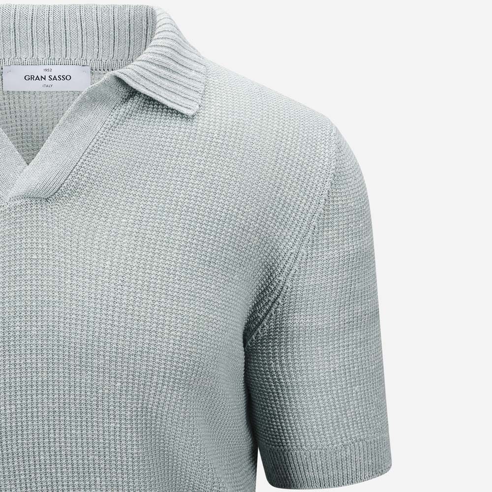 Short Sleeve Piquet Cotton-Linen - Aqua