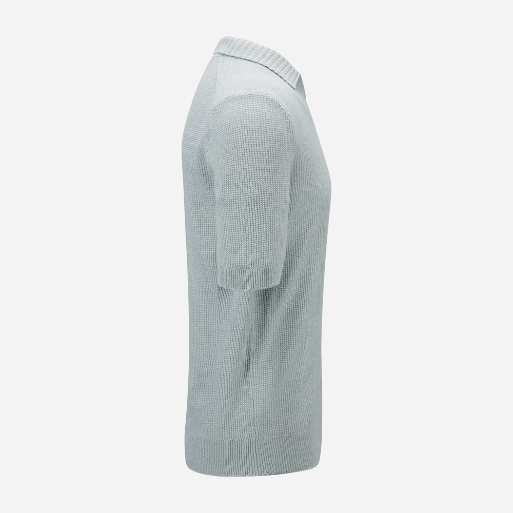 Short Sleeve Piquet Cotton-Linen - Aqua