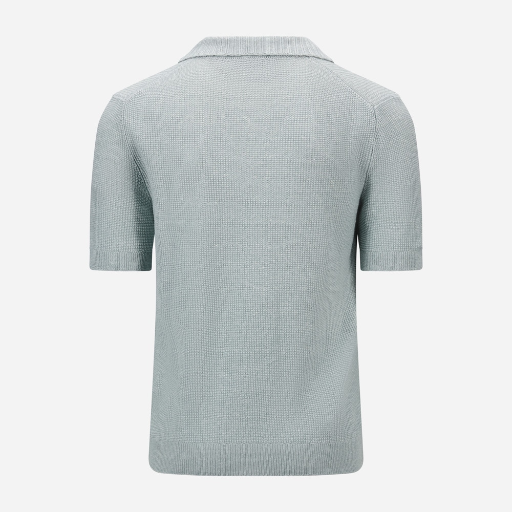 Short Sleeve Piquet Cotton-Linen - Aqua