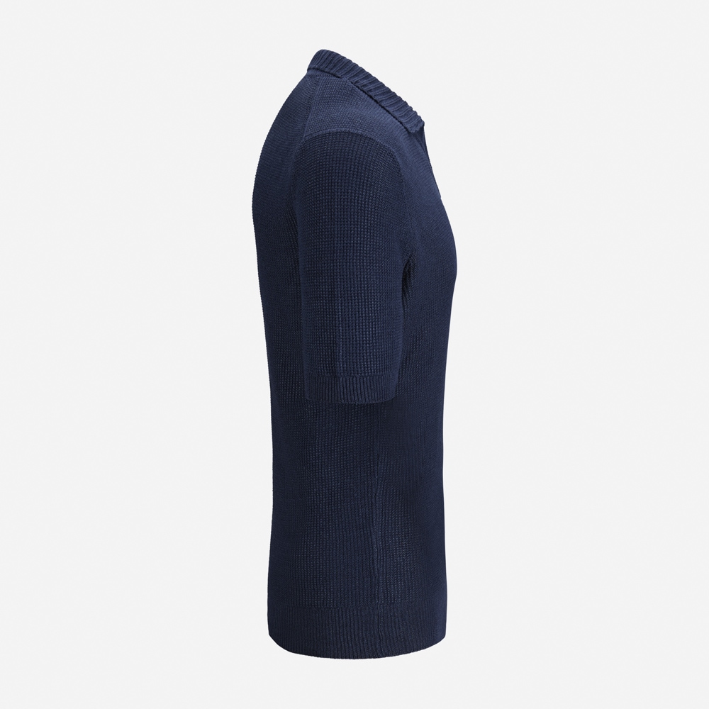 Short Sleeve Piquet Cotton-Linen - Navy