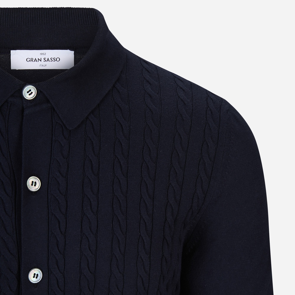 Bowling Shirt Cable Cotton - Navy