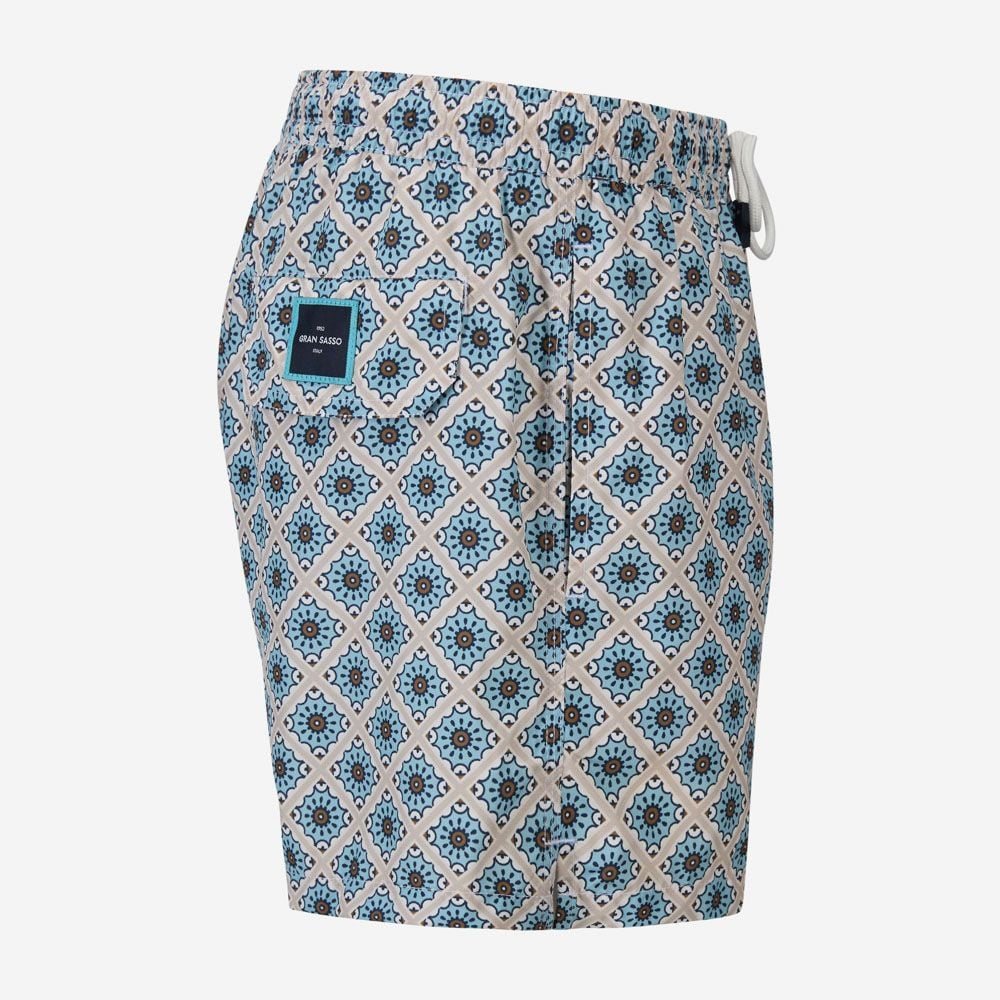 Swim Shorts - Beige-Blue Pattern