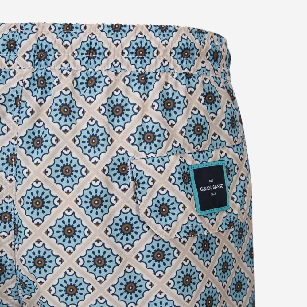 Swim Shorts - Beige-Blue Pattern