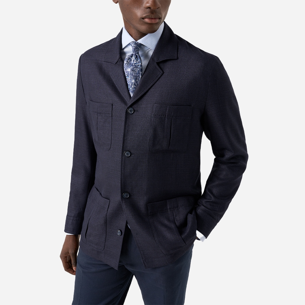 Overshirt Sartorial Wool-Silk-Linen - Navy-Blue
