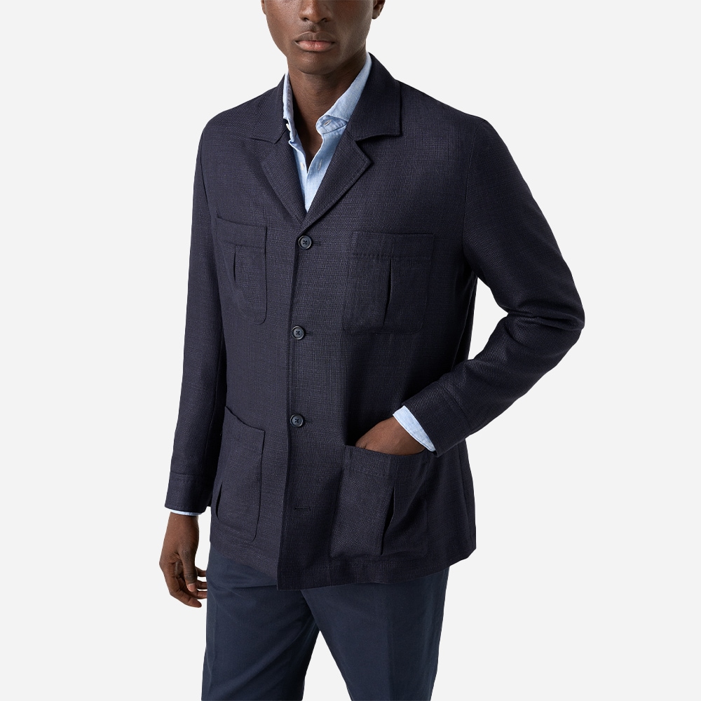 Overshirt Sartorial Wool-Silk-Linen - Navy-Blue