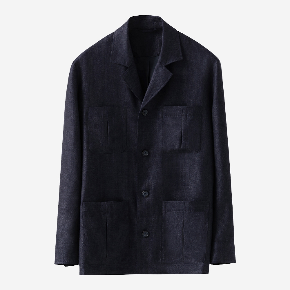 Overshirt Sartorial Wool-Silk-Linen - Navy-Blue