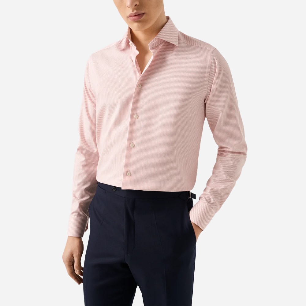 Slim Cotton-Tencel Shirt - Pink Bengal Striped