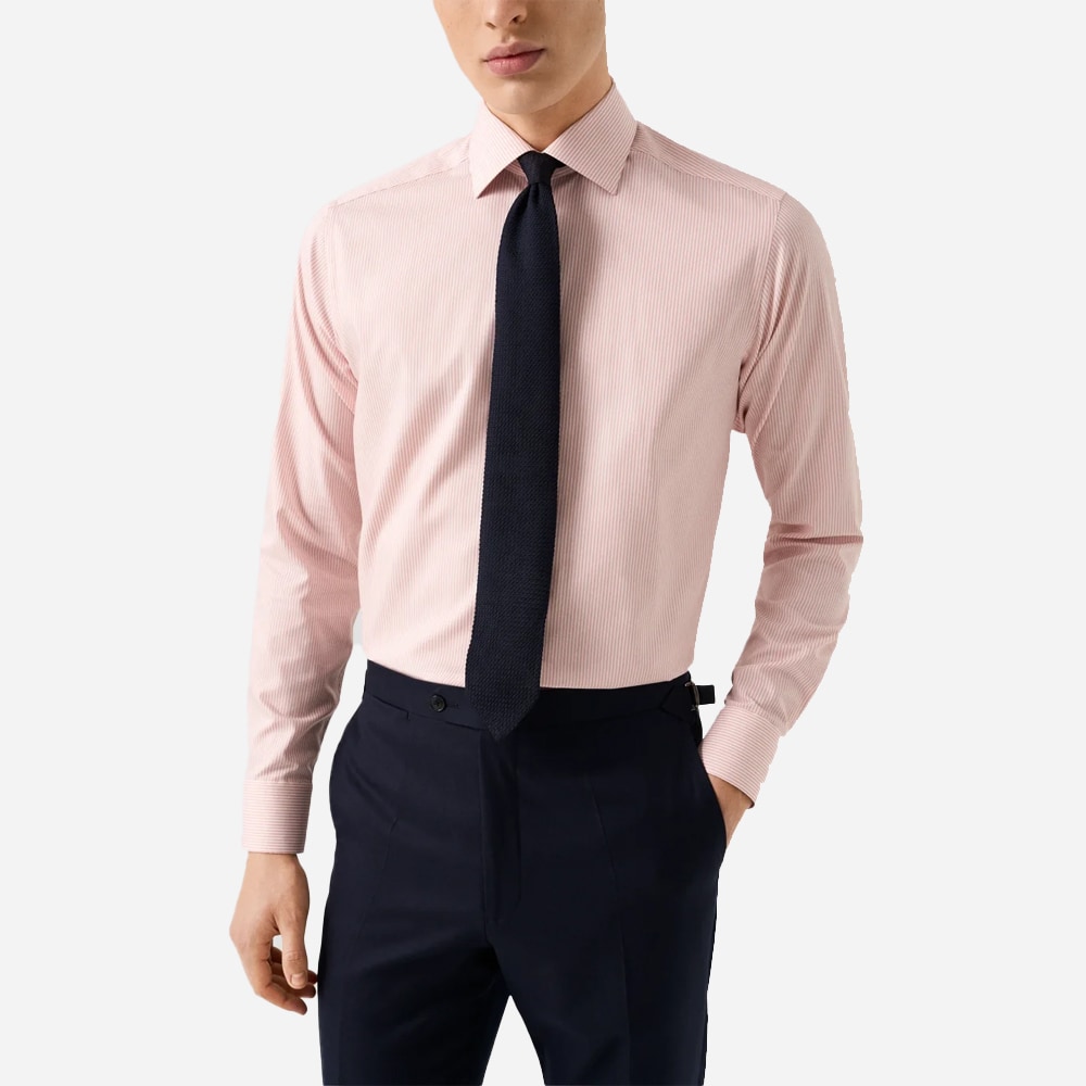 Slim Cotton-Tencel Shirt - Pink Bengal Striped
