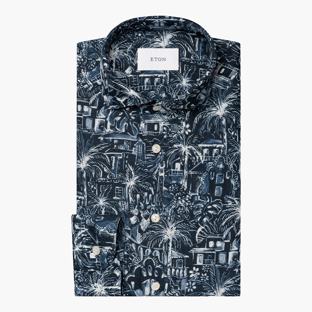 Slim Gaudi Garden Print Shirt - Dark Blue Multi