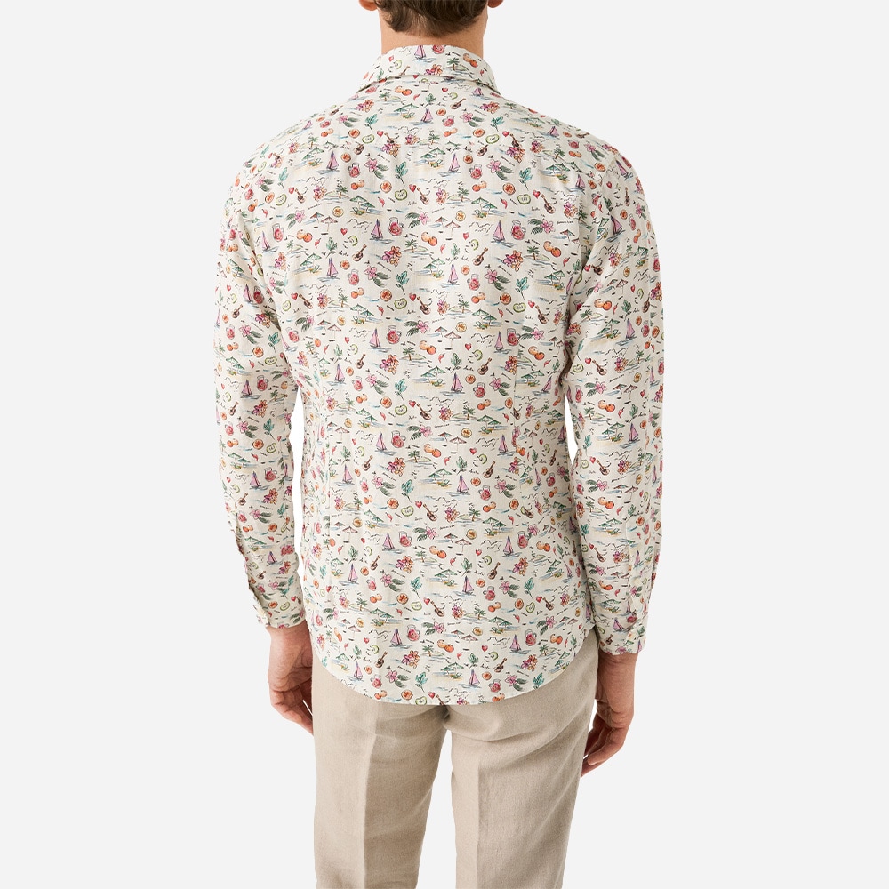 Contemporary Sangria Linen Shirt - White Printed