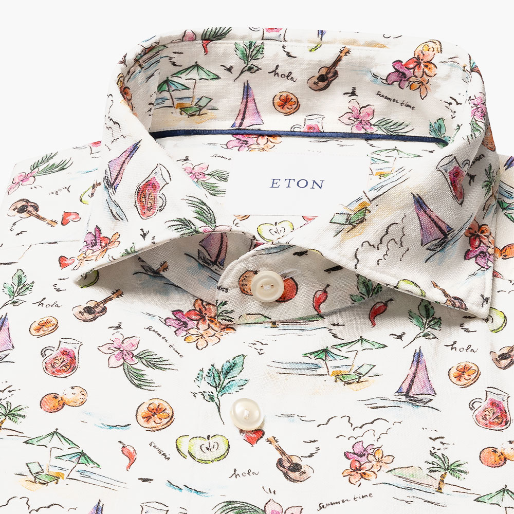Contemporary Sangria Linen Shirt - White Printed