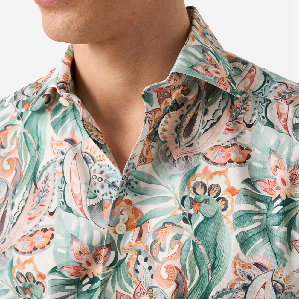 Slim Motif Twill Shirt - Multi Parrot